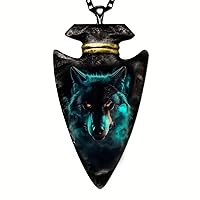 Red Eyes Night Wolf Arrowhead Necklace