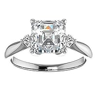 14K Solid White Gold Handmade Engagement Ring 1 CT Asscher Cut Moissanite Diamond Solitaire Wedding/Bridal Ring for Woman/Her Propose Ring