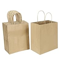 50 Pack 8x4.75x10 Inch Medium Gift Bags with Handles Bulk, Oikss Kraft Bags Birthday Party Favors Grocery Retail Shopping Business Goody Bags, Craft Plain Natural Paper Bags Sacks (Brown 50 PCS Count)