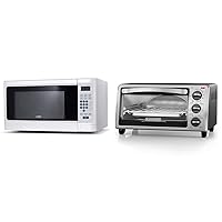 Commercial Chef Countertop Microwave, 1.1 Cubic feet, White & BLACK+DECKER 4-Slice Convection Oven, Stainless Steel, Curved Interior fits a 9 inch Pizza, TO1313SBD
