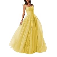 Spaghetti Straps Prom Dresses Tulle Long Formal Evening Party Gowns for Women Backless Bridesmaid Dress A-Line