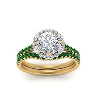 Choose Your Gemstone Marquise Halo Round Bridal Rings Yellow Gold Plated Round Shape Wedding Ring Sets Ornaments Surprise for Wife Symbol of Love Clarity Comfortable US Size 4 to 12