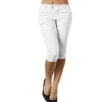 Ladies Button Zipper Capris, Dressy Casual Pants Women Solid Trendy Below Knee Capri Lounge Calf-Length Trousers