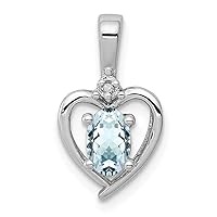 925 Sterling Silver Polished Open back Aquamarine and Diamond Pendant Necklace Measures 16x10mm Wide Jewelry Gifts for Women