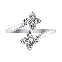 Flower Adjustable Toe Ring For Women's Round Clear Simulated Diamond In .925 Sterling Silver