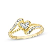 10K Yellow Gold Diamond Accent Vintage Heart Promise Ring (I-J/I2-I3)