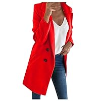 Wool Coats For Women Long Double Breasted Coats Lapel Collar Wool Blend Pea Coat Slim Fit Jackets Trench Coat Outwear