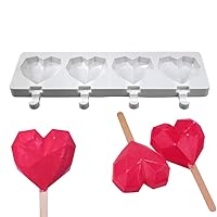 Cute Heart Shaped Popsicle Molds 4 Cavities Ice Pop Molds Reusable Silicone Popsicle Moulds for Kids Adults Ice Cream Mold Cake Pop Molds Homemade Popsicle Silicone Molds DIY Popsicle Maker