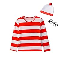 Dressy Daisy Toddler Kids Boys Girls Wheres Waldo Red and White Striped Costume Dress Up Outfit with Hat and Glasses