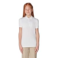 Girls Size' Short Sleeve Stretch Pique Polo Shirt (Standard, White, 18-20 Plus