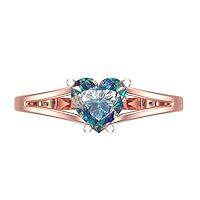 Clara Pucci 1.45ct Heart Cut Solitaire split shank Blue Moissanite Proposal Wedding Bridal Designer Anniversary Ring 14k Rose Gold
