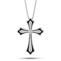 Original Design Fashion Enamel Cross Pendant Necklace 925 Sterling Silver Cross Necklace Zirconia Necklace Birthday Anniversary Jewelry Gift For Women Girls