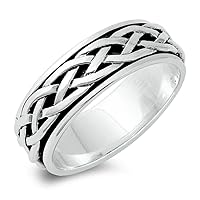 Spinner Men's Wedding Celtic Weave Ring New .925 Sterling Silver Band Sizes 4-14