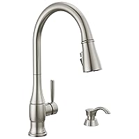 Delta Faucet Hazelwood Brushed Nickel Kitchen Faucet with Soap Dispenser, Kitchen Faucets with Pull Down Sprayer, Kitchen Sink Faucet with Magnetic Docking Spray Head, Spotshield 19831Z-SPSD-DST