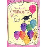 Designer Greetings Nine Watercolor Balloons Inside Pink Border Graduation Congratulations Card for Granddaughter