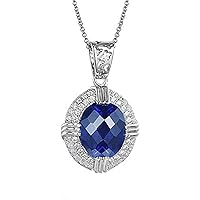 Round Cut Created Blue Sapphire Wedding Halo Pendant with 18