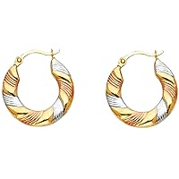 14k Yellow Gold White Gold and Rose Gold Fancy Hollow Hoop Earrings 17x17mm Jewelry Gifts for Women