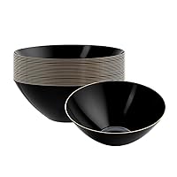 Moderna 6 Ounce Plastic Bowls 100 Durable Disposable Salad Bowls - Gold-Rimmed Heavy-Duty Black Plastic Fancy Bowls For Warm And Cold Foods Ideal For Restaurants
