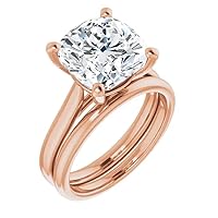 10K Solid Rose Gold Handmade Engagement Rings 5 CT Cushion Cut Moissanite Diamond Solitaire Wedding/Bridal Ring Set for Wife/Her Promise Rings