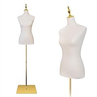 EaseHome Dress Form Mannequin, 50”-70” Height Adjustable Female Beige Leather Manikin Torso,Model Display Body Stand with Detachable Metal Bracket and Rectangular Base