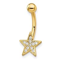 14k Gold CZ Cubic Zirconia Simulated Diamond Belly Ring Measures 21.64x10.42mm Wide Jewelry for Women