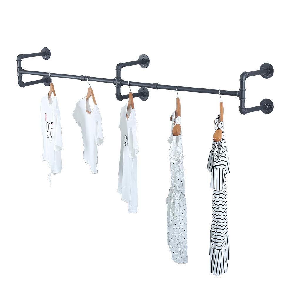 Industrial Pipe Clothing Rack Wall Mounted,Vintage Retail Garment Rack Display Rack Cloths Rack,Metal Commercial Clothes Racks for Hanging Clothes,...