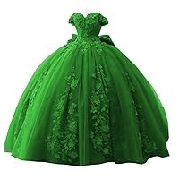 Modest 3D Floral Flowers Off The Shoulder Ball Gown Quinceanera Prom Dress Mexican Style with Sleeves Tulle