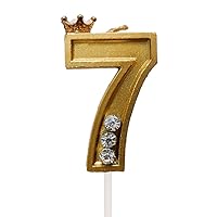 Diamond Crown Handmade 7 Gold Candle Birthday 7th Happy Birthday Cake Big Large Glitter Bday Candle Cupcake Topper Decoration Boy Girl No Number Seventh Year Adult Wedding Party
