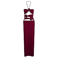 Women's Sexy Spaghetti Strap Hollow Out Maxi Dress Y2K Cutout Backless Slim Fit Long Dress Halter Cocktail Party Clubwear