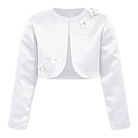 YiZYiF Kids Girls Long Sleeves Satin Bolero Shrug Flower Girl Dress Coat Jacket Party Cover up