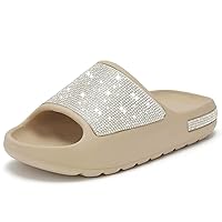 Women Non Slip Pillow Slippers Slides Sandals,Adult Bling Casual Glitter Crystal Slides,Comfort Slip On Spa slides,ladies flat sandals for Indoor and Outdoor