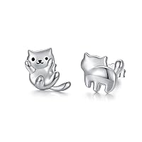 925 Sterling Silver Cat Earrings Cute Animal Kitten Stud Earrings cat Jewelry Gifts for Women Girls Hypoallergenic Earrings for Sensitive Ears