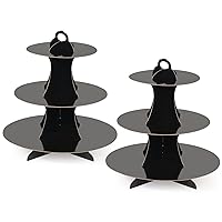 2 Pack 3 Tier Cupcake Stand, Graduation Black Cupcake Stand Tower for Dessert Table Displays, Cardboard Cupcake Stand for Birthday Wedding Baby Shower Halloween Decorations