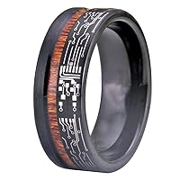 Computer Circuit Pattern Tungsten Ring - Koa Wood Inlay Comfort Fit Wedding Band for Men Women Black Wedding Ring and Engagement ring-Free Customized Engraving