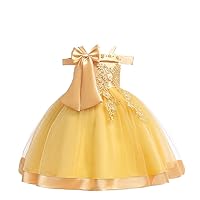 Beaded Flowers Straps Off Shoulder Girls Formal Princess Dress Skirt Elegant Kids Girls Dress Age 3-10 Years