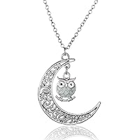 Elegant Hollow Moon Owl Pendant Necklace Night Glowing Alloy Clavicle Chain Wedding Party Jewellery Valentines Gifts For Women Teens Girls New ReleasedDeft and Professional