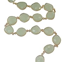 Green Chalcedony Bezel Faceted Rondelle & Bezel Gemstone Beaded Rosary Chain by Foot For Jewelry Making - 24K Gold Plated Over Silver Handmade Beaded Chain - Wire Wrapped Bead Chain Necklaces