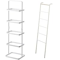 Yamazaki Home Shoe Rack, Tall, White & Leaning Ladder Rack, White - 2812