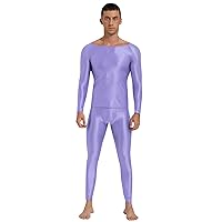 TiaoBug Men's Shiny Glossy 2 Piece Outfits Solid Color T-shirt with Nylon Tights Leggings Sportswear
