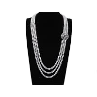 JYX Pearl Necklace Three-Strand 7-7.5mm White Flat Freshwater Pearl Necklace for Women 26-30inch