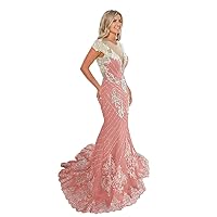 Tsbridal Luxury Mermaid Prom Dresses for Women Lace Crystals Party Dress