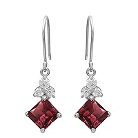 1.30 CT Square Cut gemstone Hook Dangle Earrings 925 Sterling Silver Rhodium Plated Handmade Jewelry Gift for Women