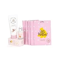 FaceTory Oat Skin Care Bundle made with Oats Extract - Contains 5 Oats My Bananas Sheet Masks, 1 Cloud Puff Cleanser, and 1 Calming Glow Facial Oil - Moisturizing, Nourishing, Smoothing