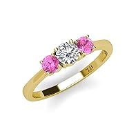 Pink Sapphire with Center Diamond (SI2-I1, G-H) Three Stone Ring 1.03 ct tw in 14K Yellow Gold