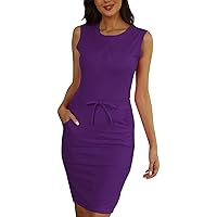 Womens Summer Dresses Casual Dress Sleeveless Tank Tight Dress Slim Casual Party Midi Dress(Purple,Large)