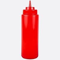 Tezzorio 32 oz High-Performance Red Wide Mouth Plastic Squeeze Bottle - Convenient and Versatile Spill-Free Dispenser, BPA Free Dressing Squirt Bottle for Condiments, Ketchup, Mustard, Sauces, Oil, Honey, Arts and Crafts - Leak Proof - Kitchen and More!
