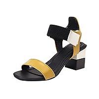 Sandals For Women Casual Summer Ladies Fashion Blocking Leather Open Toe Hook Loop Thick High Heeled Sandals