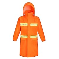 Mens Raincoat Long Black Rain Jacket Hooded Emergency Poncho Raincoat Trench Fishing Coat Rain (Orange-C, One Size)