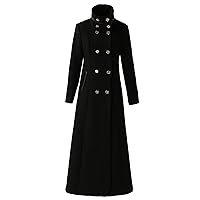 Women's Charming Fashion Cashmere Wool Long Trench Coat Winter Double-Breasted Woolen Pea Jacket