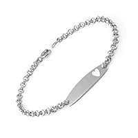 6 Inches Rolo Chain Children Sterling Silver Heart ID Bracelet For Girls